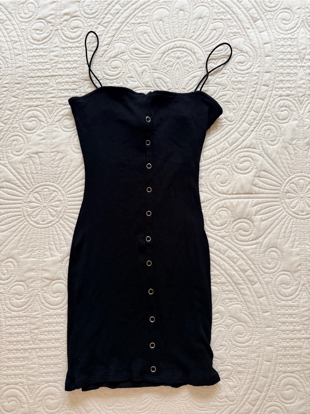 Windsor Ribbed Mini Dress with Button Detail in Black